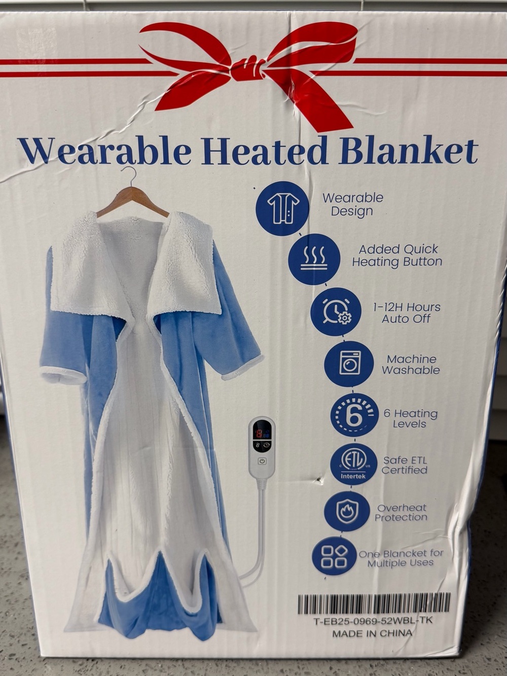 Wearable Heated Blanket - Light Blue and White new 52x72
